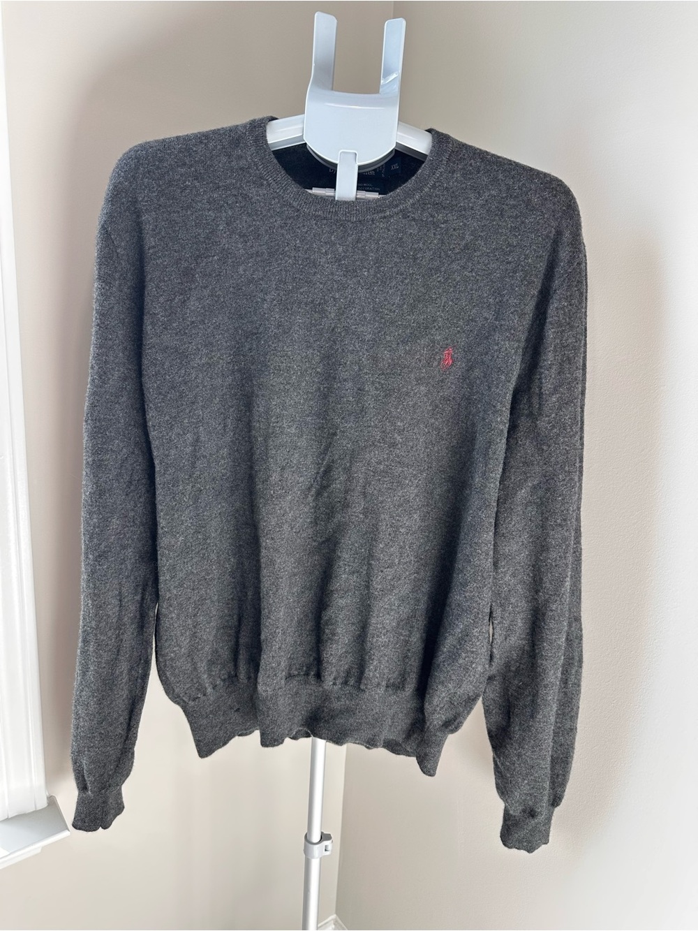 Polo Ralph Lauren Mens XXL 100% Merino Wool Sweater Charcoal Gray Red Pony